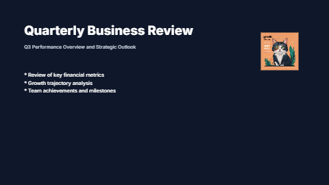 Quarterly business review with revenue, growth, and team
