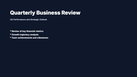 Quarterly business review with revenue, growth, and team
